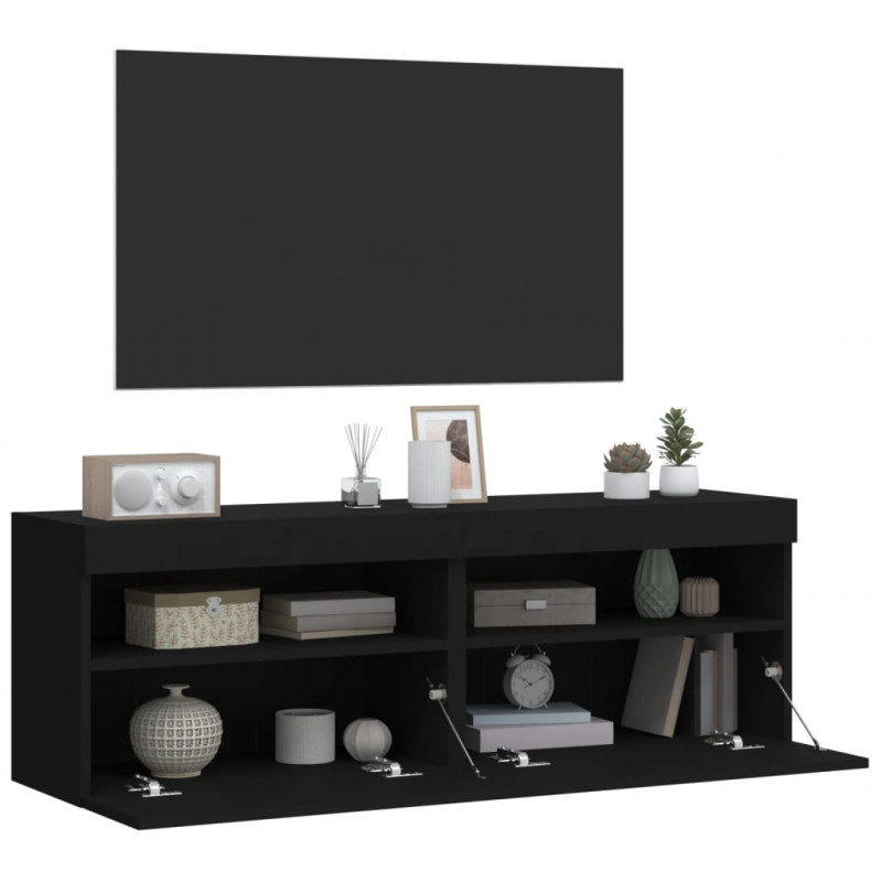 Ścienne szafki TV z LED, 2 szt., czarne, 60x30x40 cm