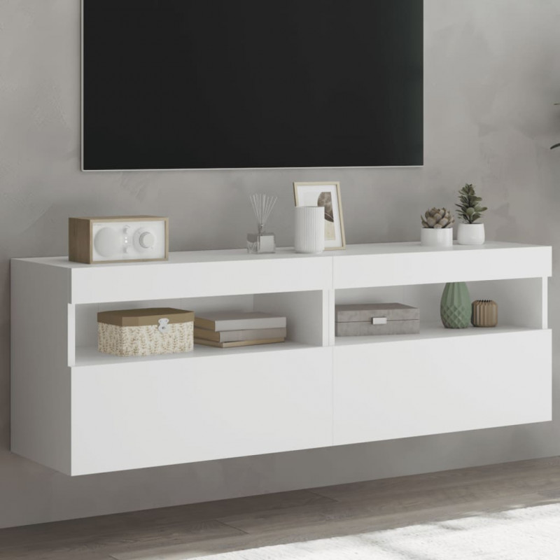 Ścienne szafki TV z LED, 2 szt., białe, 60x30x40 cm