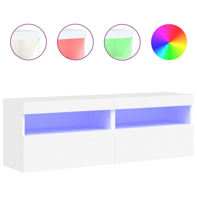 Ścienne szafki TV z LED, 2 szt., białe, 60x30x40 cm