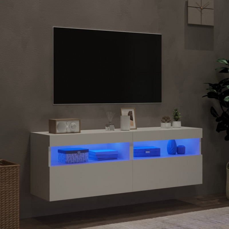 Ścienne szafki TV z LED, 2 szt., białe, 60x30x40 cm