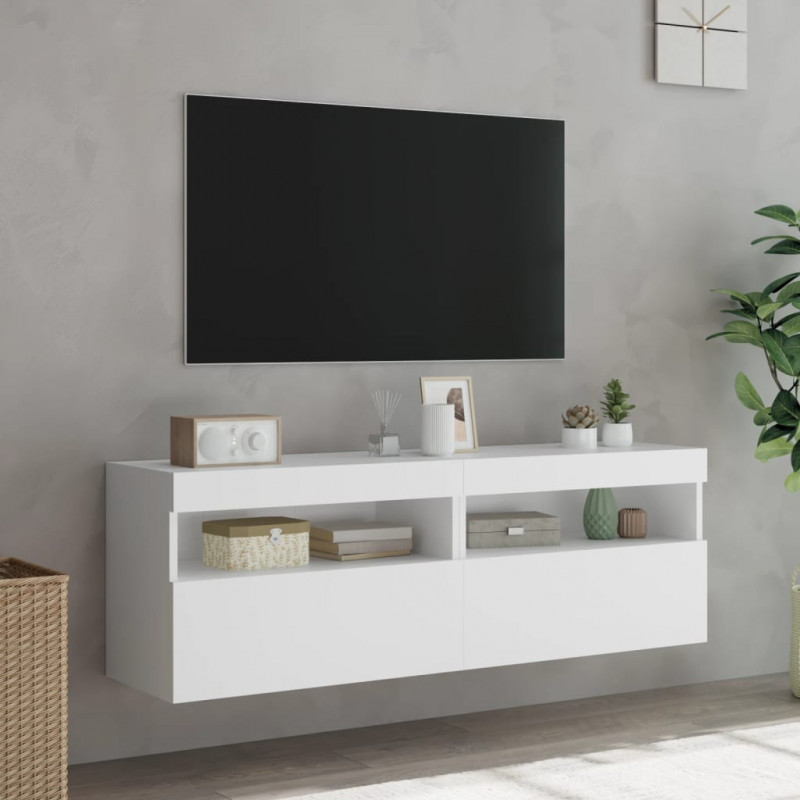 Ścienne szafki TV z LED, 2 szt., białe, 60x30x40 cm