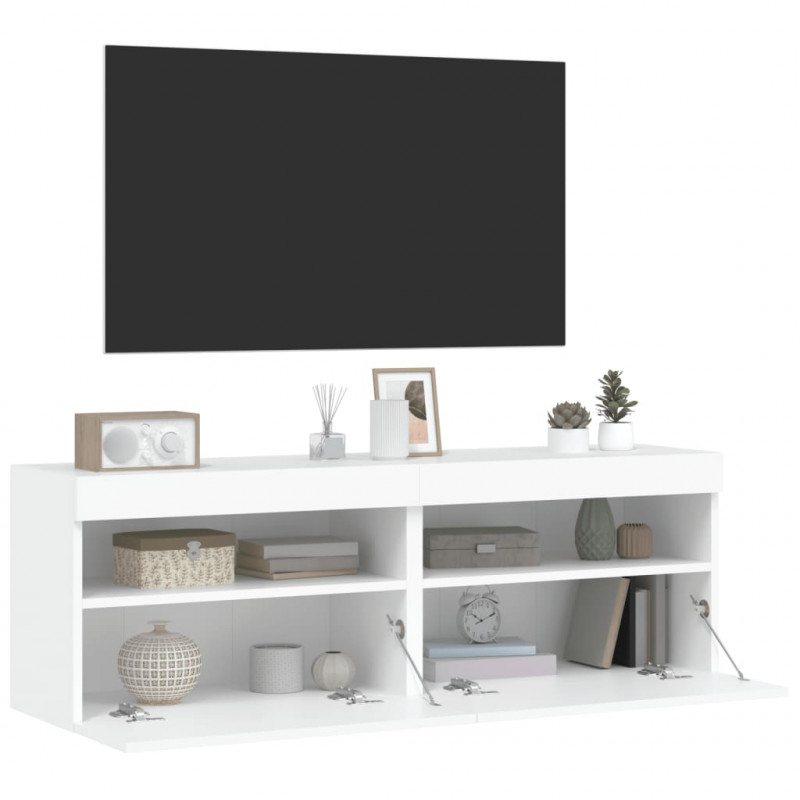 Ścienne szafki TV z LED, 2 szt., białe, 60x30x40 cm