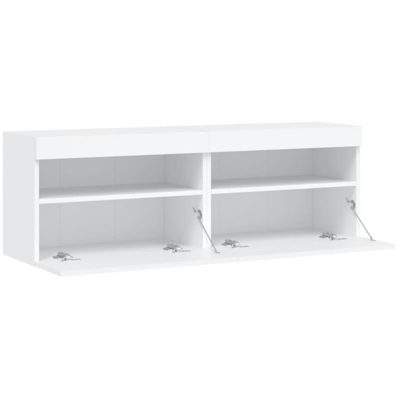 Ścienne szafki TV z LED, 2 szt., białe, 60x30x40 cm