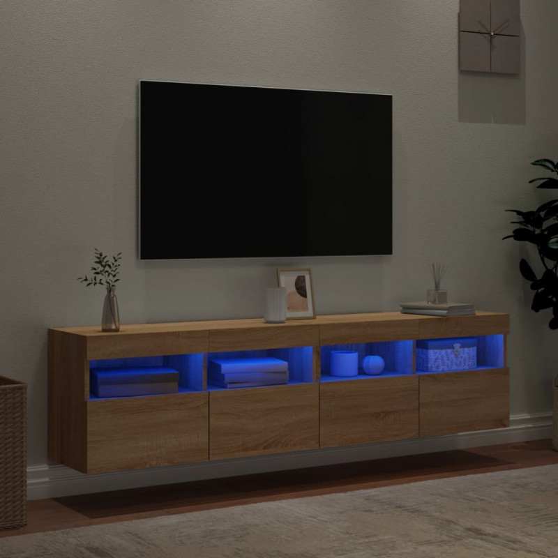 Ścienne szafki TV z LED, 2 szt., dąb sonoma, 80x30x40 cm