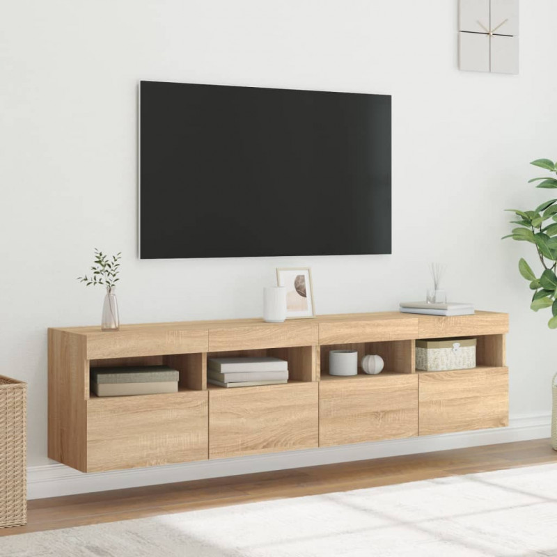 Ścienne szafki TV z LED, 2 szt., dąb sonoma, 80x30x40 cm