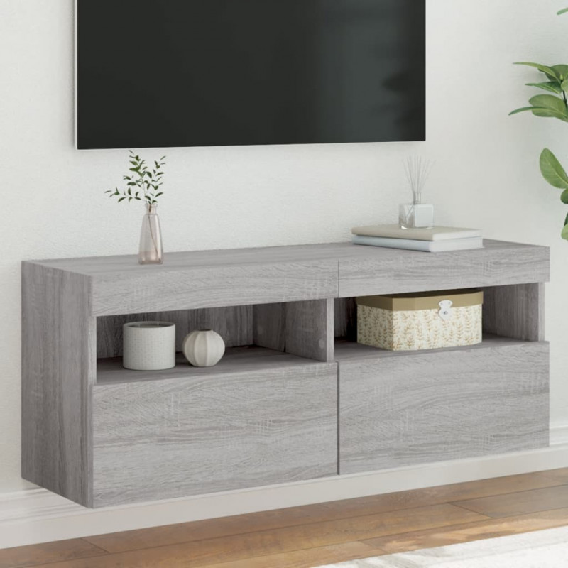Ścienna szafka TV z LED, szary dąb sonoma, 100x30x40 cm