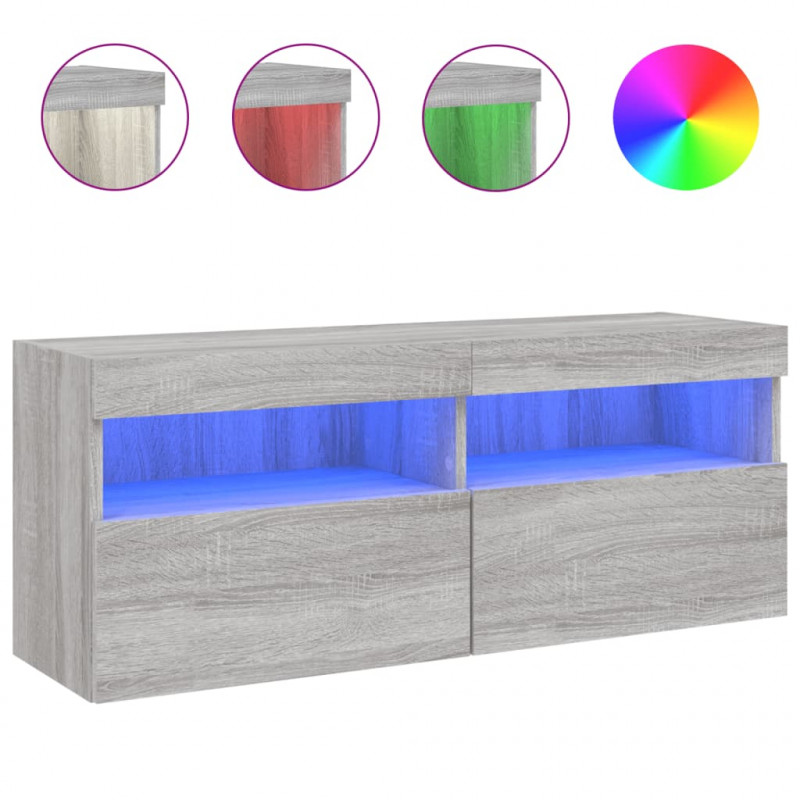 Ścienna szafka TV z LED, szary dąb sonoma, 100x30x40 cm