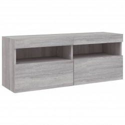 Ścienna szafka TV z LED, szary dąb sonoma, 100x30x40 cm