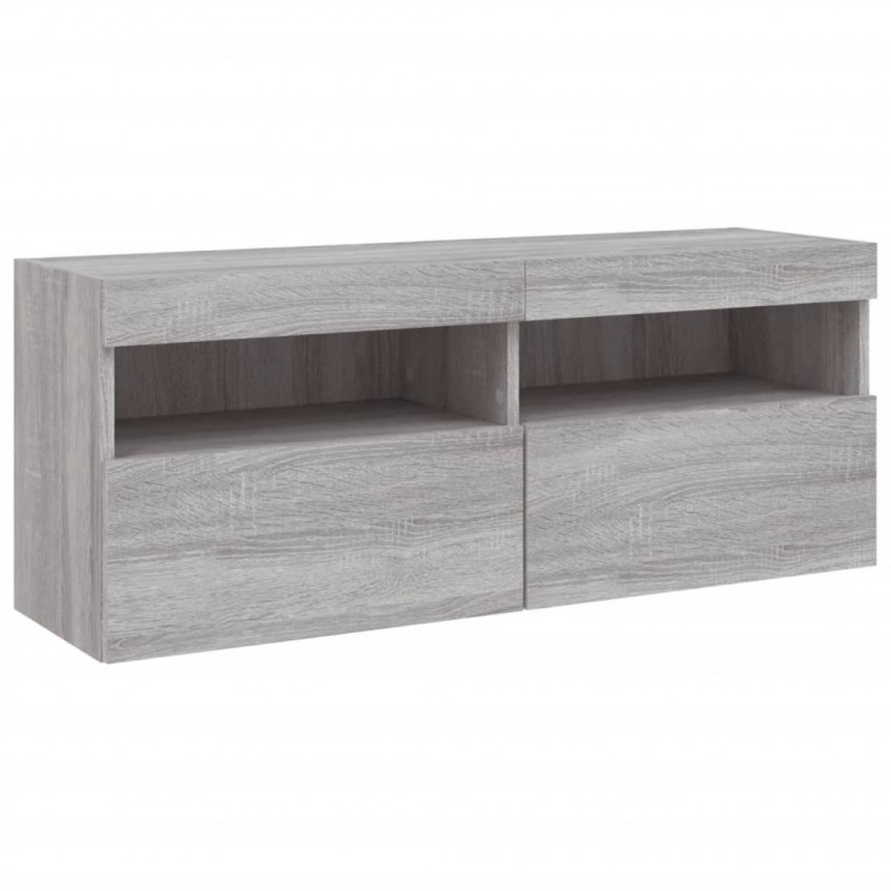Ścienna szafka TV z LED, szary dąb sonoma, 100x30x40 cm