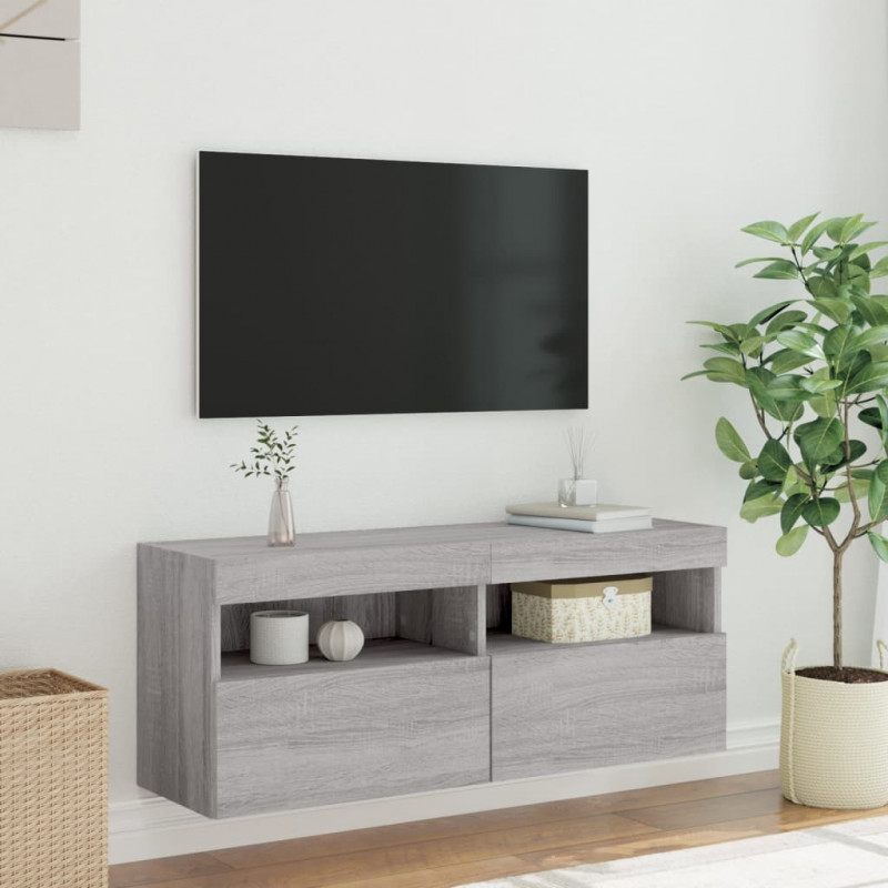 Ścienna szafka TV z LED, szary dąb sonoma, 100x30x40 cm