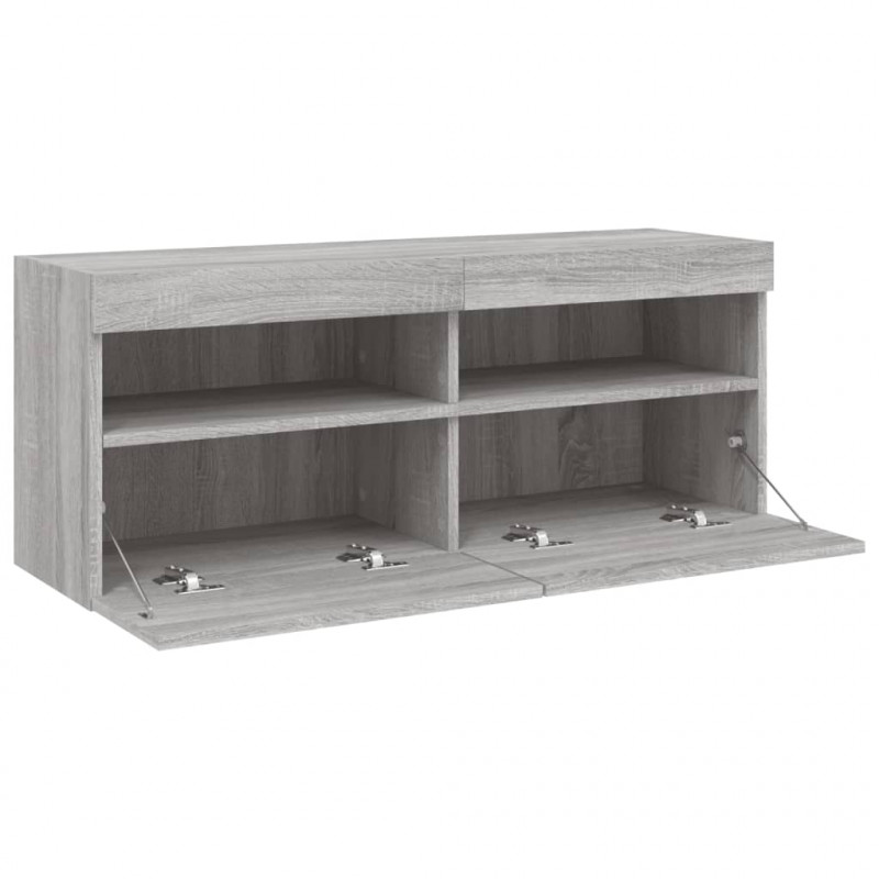 Ścienna szafka TV z LED, szary dąb sonoma, 100x30x40 cm