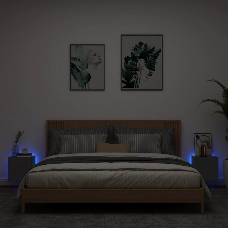 Ścienne szafki TV z LED, 2 szt., czarne, 30,5x35x30 cm