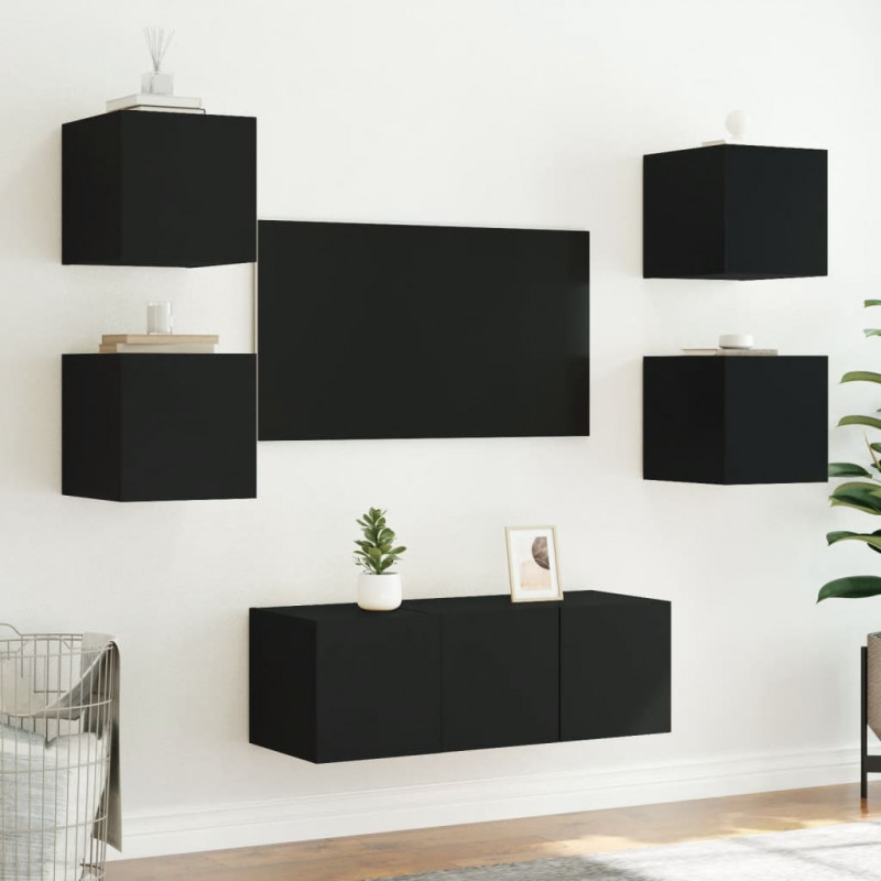Ścienne szafki TV z LED, 2 szt., czarne, 30,5x35x30 cm