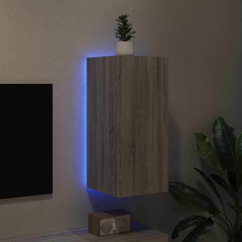Ścienna szafka TV z LED, szary dąb sonoma, 30,5x35x70 cm