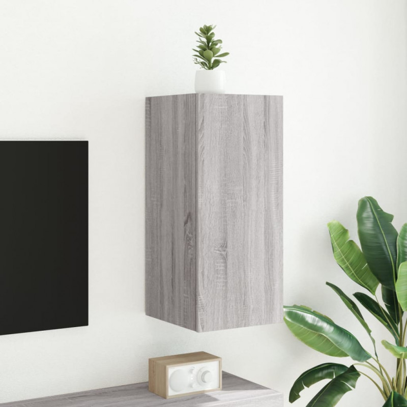 Ścienna szafka TV z LED, szary dąb sonoma, 30,5x35x70 cm