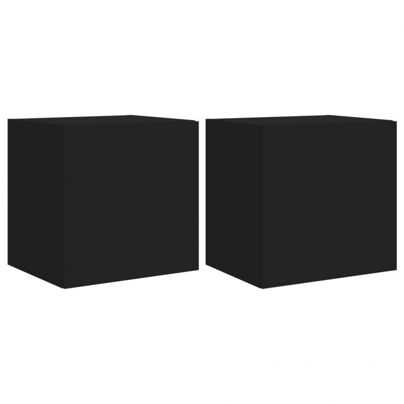 Ścienne szafki TV z LED, 2 szt., czarne, 40,5x35x40 cm