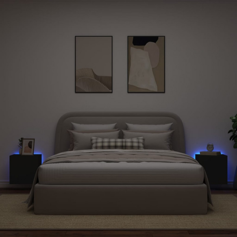 Ścienne szafki TV z LED, 2 szt., czarne, 40,5x35x40 cm