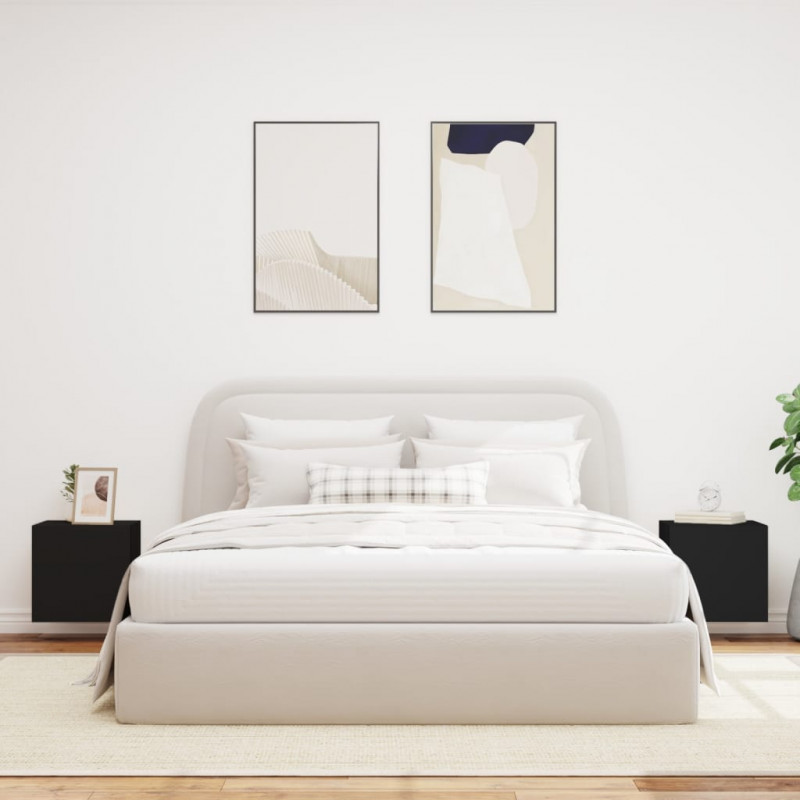 Ścienne szafki TV z LED, 2 szt., czarne, 40,5x35x40 cm