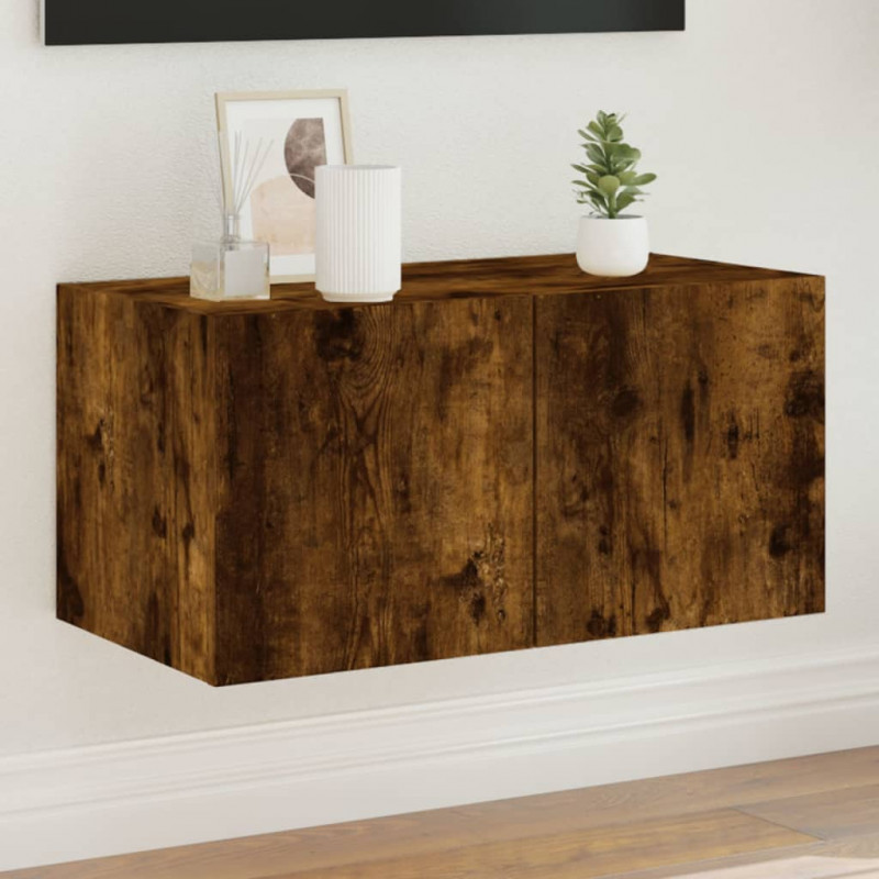 Ścienna szafka TV z LED, przydymiony dąb, 60x35x31 cm