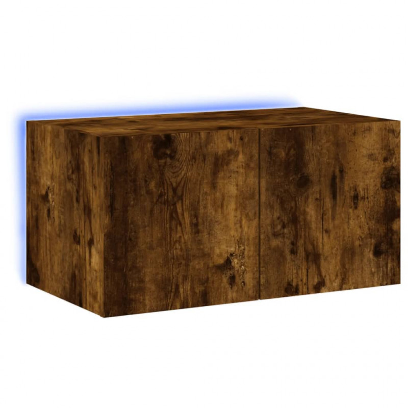 Ścienna szafka TV z LED, przydymiony dąb, 60x35x31 cm