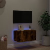 Ścienna szafka TV z LED, przydymiony dąb, 60x35x31 cm