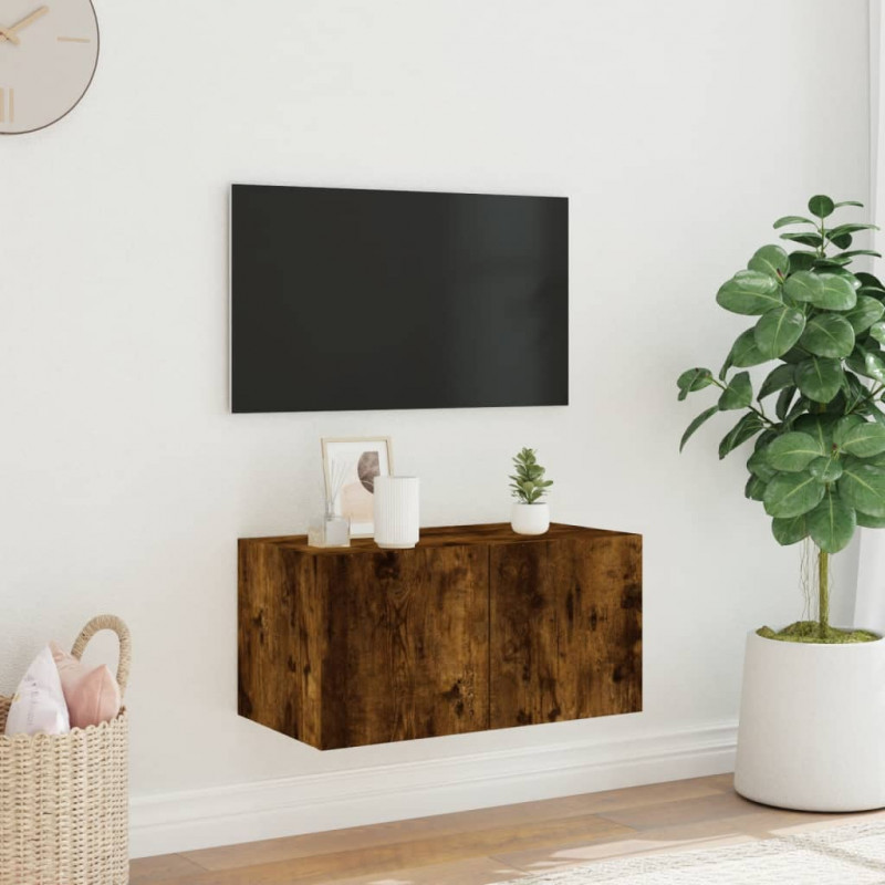 Ścienna szafka TV z LED, przydymiony dąb, 60x35x31 cm