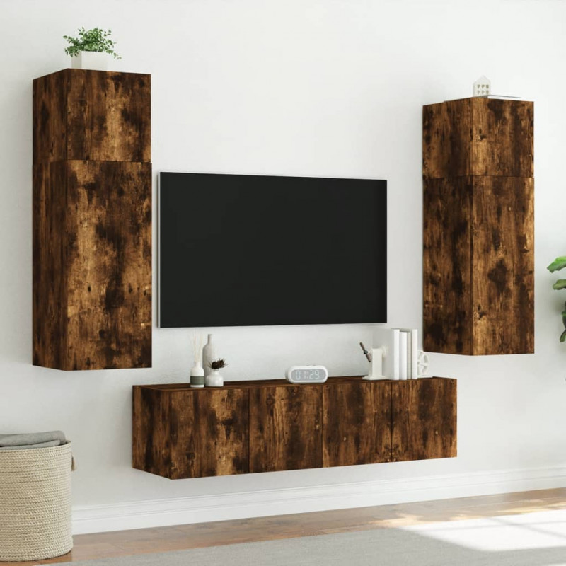 Ścienna szafka TV z LED, przydymiony dąb, 60x35x31 cm