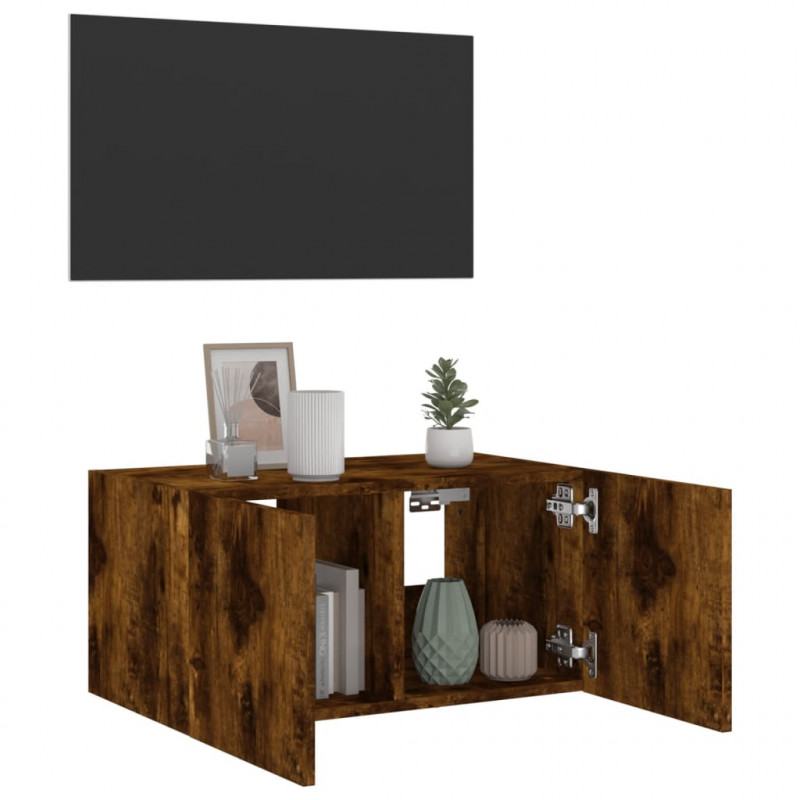 Ścienna szafka TV z LED, przydymiony dąb, 60x35x31 cm