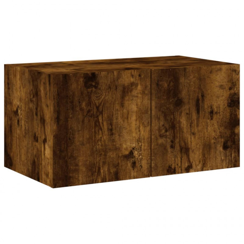 Ścienna szafka TV z LED, przydymiony dąb, 60x35x31 cm