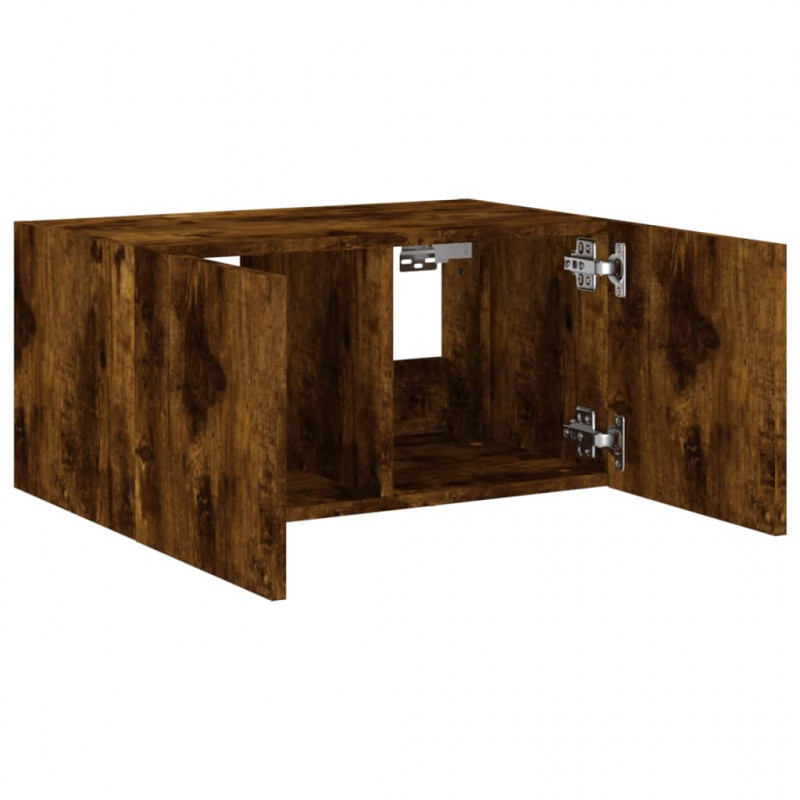 Ścienna szafka TV z LED, przydymiony dąb, 60x35x31 cm