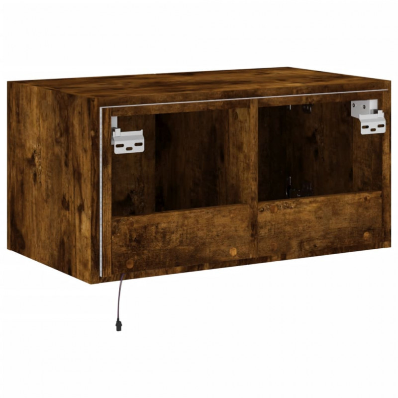 Ścienna szafka TV z LED, przydymiony dąb, 60x35x31 cm