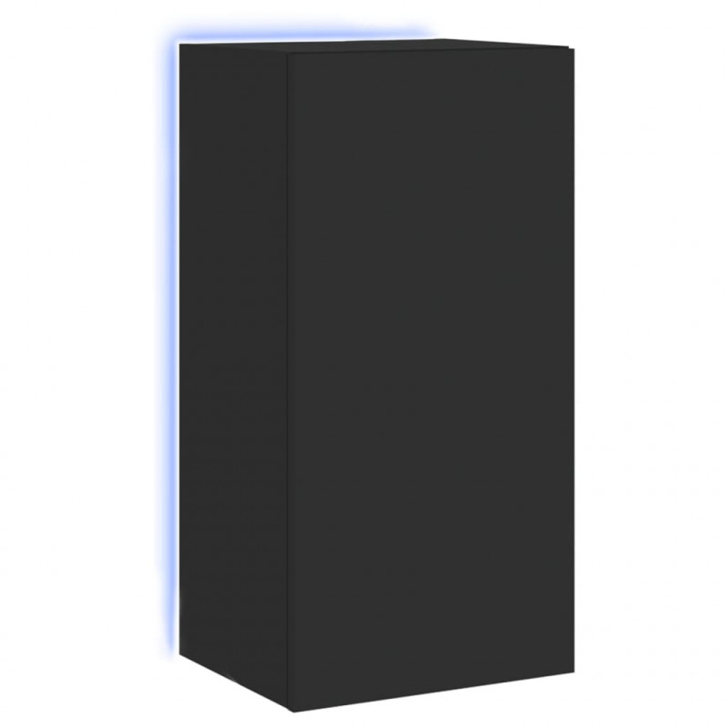 Ścienna szafka TV z LED, czarna, 40,5x35x80 cm