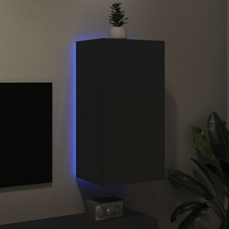 Ścienna szafka TV z LED, czarna, 40,5x35x80 cm