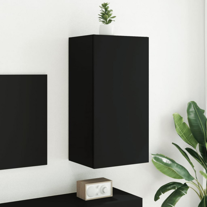 Ścienna szafka TV z LED, czarna, 40,5x35x80 cm