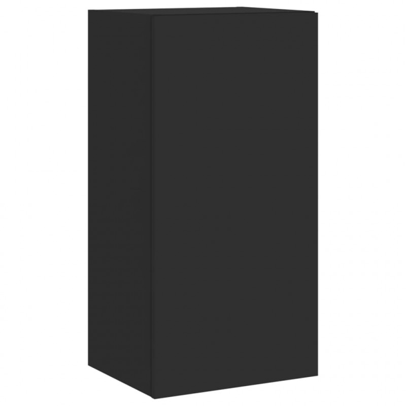 Ścienna szafka TV z LED, czarna, 40,5x35x80 cm