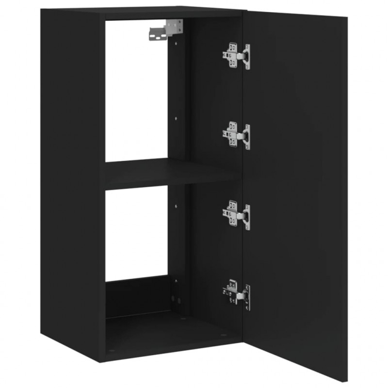 Ścienna szafka TV z LED, czarna, 40,5x35x80 cm