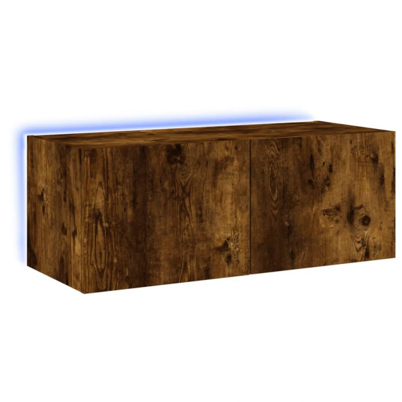 Ścienna szafka TV z LED, przydymiony dąb, 80x35x31 cm