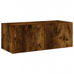Ścienna szafka TV z LED, przydymiony dąb, 80x35x31 cm