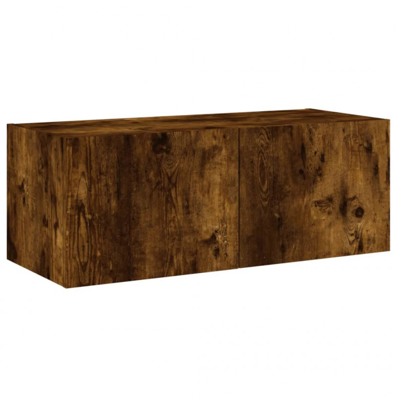 Ścienna szafka TV z LED, przydymiony dąb, 80x35x31 cm