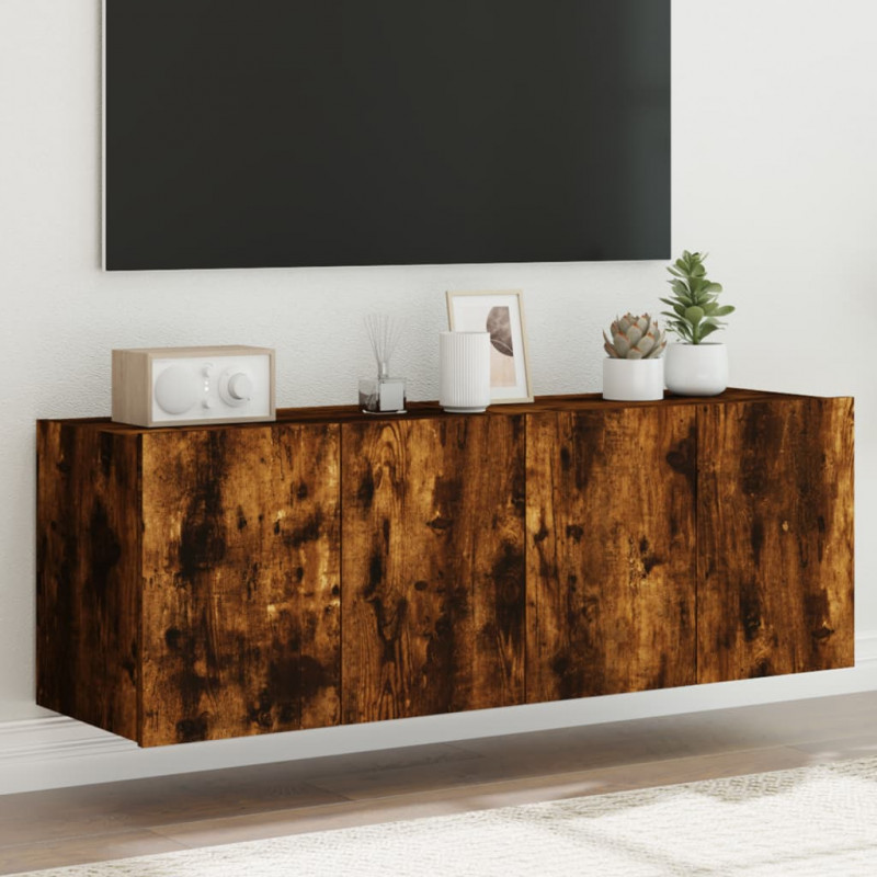 Ścienne szafki TV z LED, 2 szt., przydymiony dąb, 60x35x41 cm