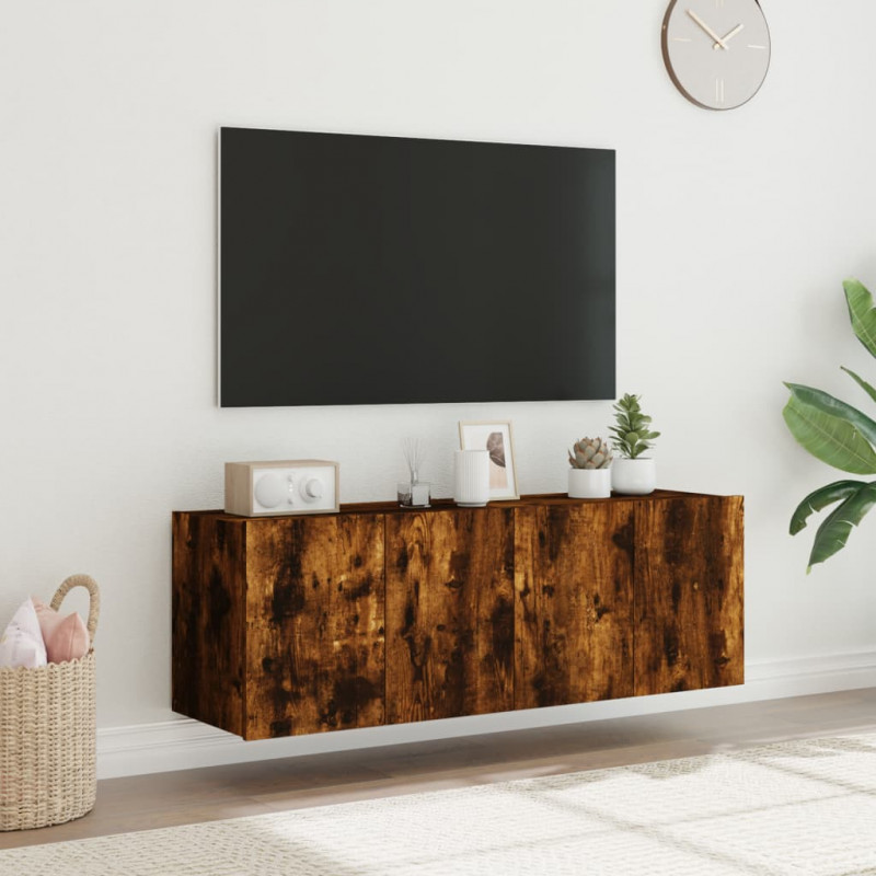 Ścienne szafki TV z LED, 2 szt., przydymiony dąb, 60x35x41 cm