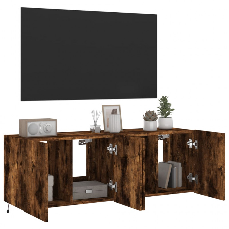 Ścienne szafki TV z LED, 2 szt., przydymiony dąb, 60x35x41 cm