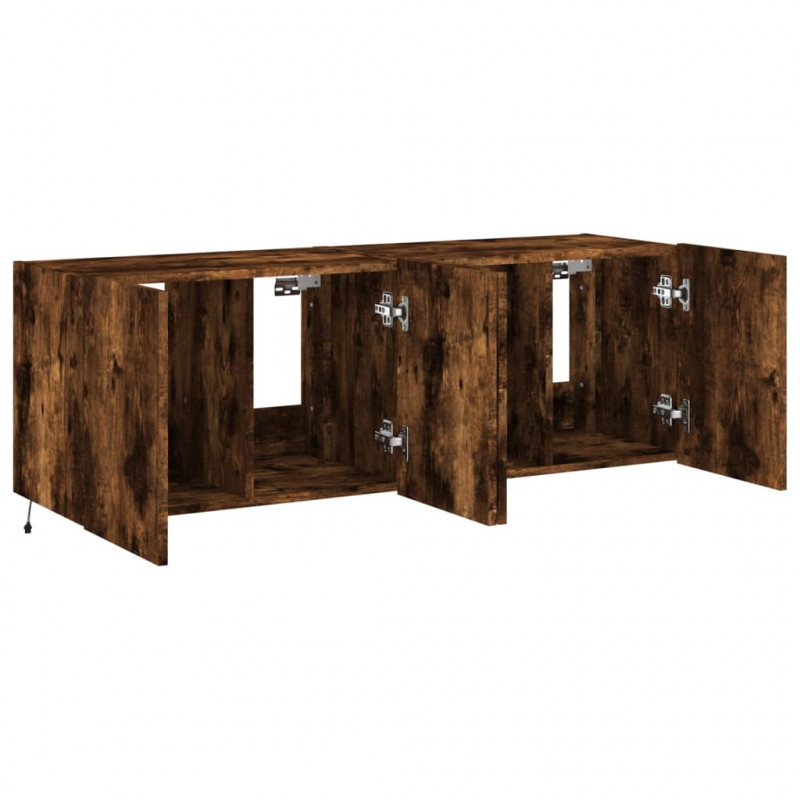 Ścienne szafki TV z LED, 2 szt., przydymiony dąb, 60x35x41 cm