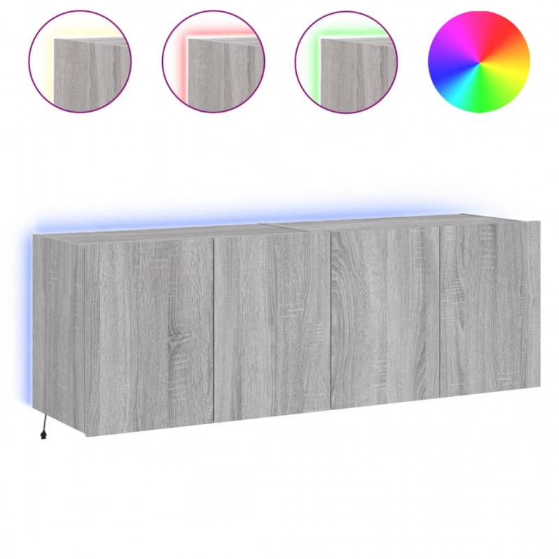 Ścienne szafki TV z LED, 2 szt., szary dąb sonoma, 60x35x41 cm