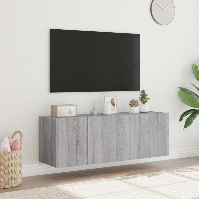 Ścienne szafki TV z LED, 2 szt., szary dąb sonoma, 60x35x41 cm