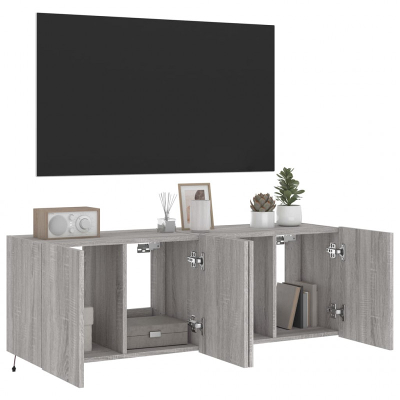 Ścienne szafki TV z LED, 2 szt., szary dąb sonoma, 60x35x41 cm