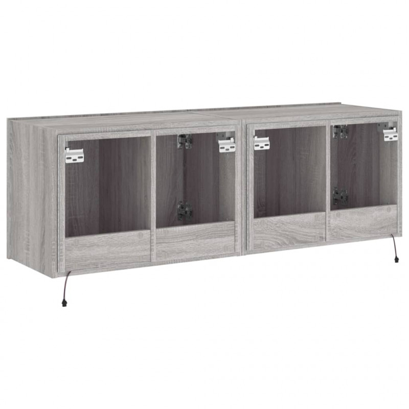 Ścienne szafki TV z LED, 2 szt., szary dąb sonoma, 60x35x41 cm