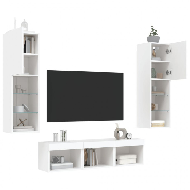 5-częściowy zestaw mebli TV z LED, biały