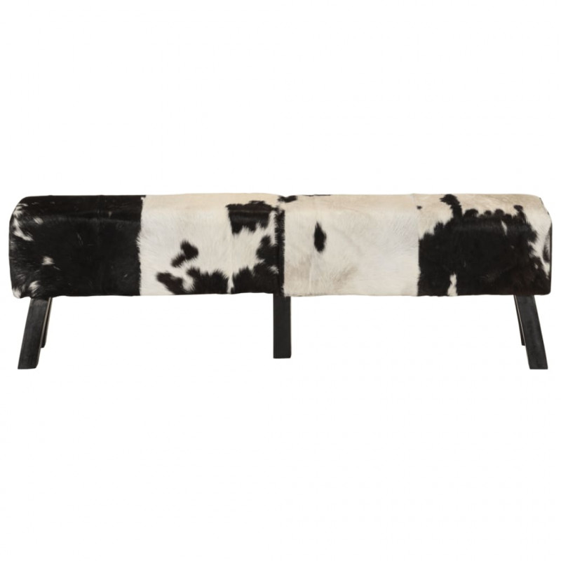 Ławka czarno-biała, 160x28x50 cm, naturalna kozia skóra