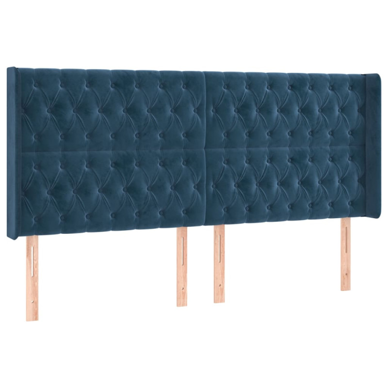 Łóżko kontynentalne, materac i LED, niebieski aksamit 200x200cm